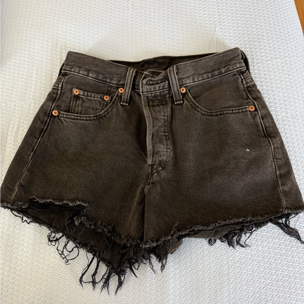 Levi's Black Distressed High-Waist Denim Shorts